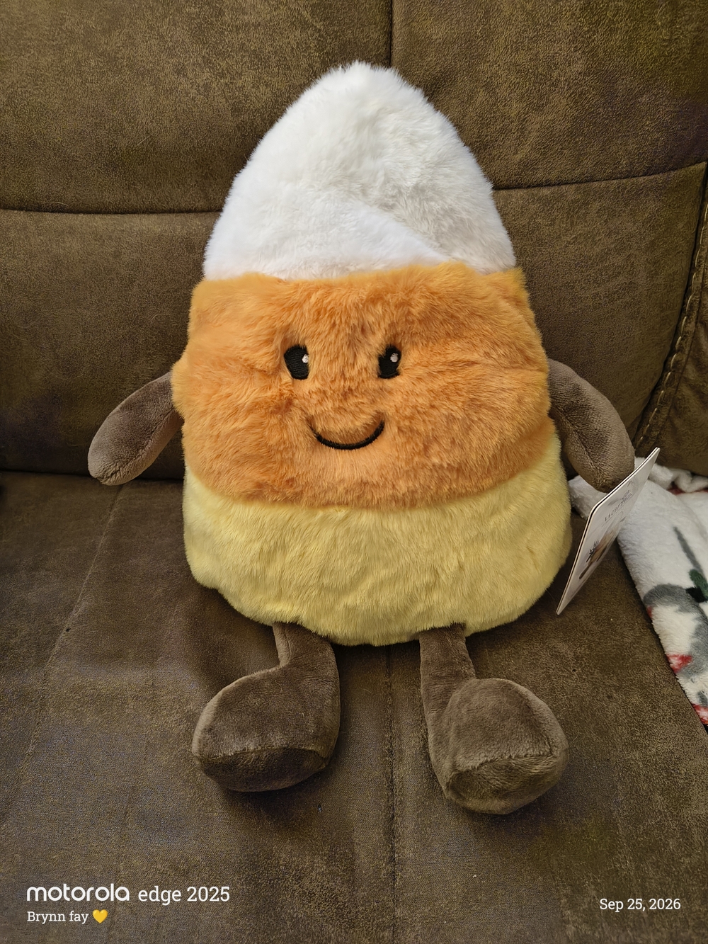 Plush Candy Corn Throw Pillow with Smiley Face - White, Orange & Yellow